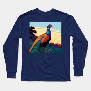 British Pheasant in orange, teal and blue Long Sleeve T-Shirt